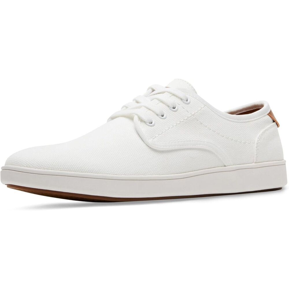 Men's White Fabric Round Toe Lace-up Rubber Sole Lightweight Fashion Sneakers